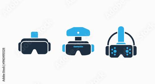 Modern virtual reality headset icons depicting advanced vr glasses, augmented reality devices, and future immersive metaverse technology