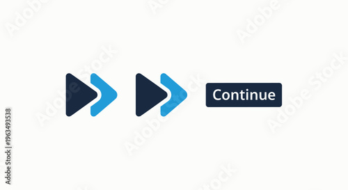 Digital media player interface icons featuring fast forward, skip function, and continue button for user experience and navigation controls