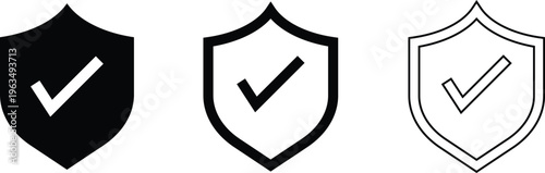 Shield icons with checkmarks in different styles and colors  security symbols