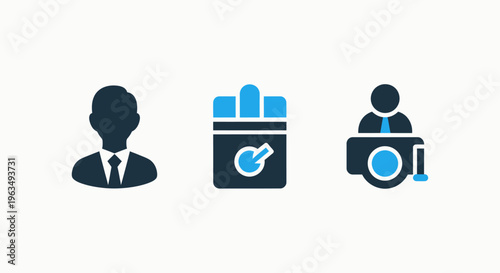 Professional election and voting selection icons featuring candidate profiles and ballot box graphics for political campaigns democratic process and official civic duty representations