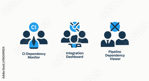 Devops engineering icons for ci dependency monitor integration dashboard and pipeline dependency viewer for software development workflow management