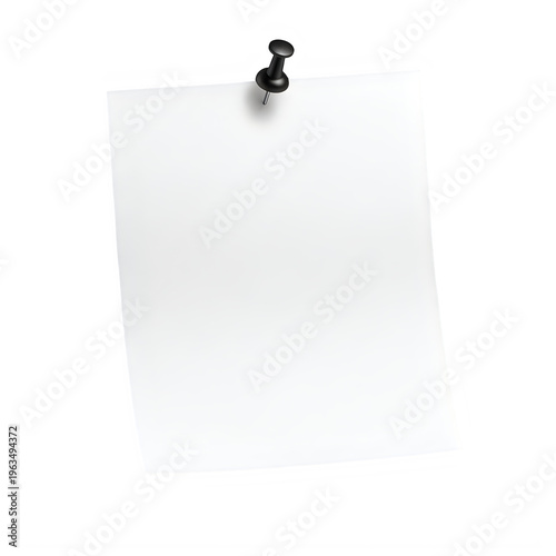 A blank white note pinned to a wall isolated on transparent background