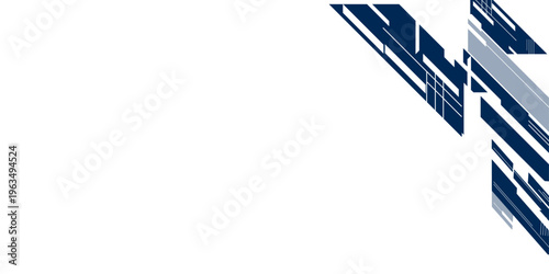 High contrast blue and gray, white glossy stripes. Abstract tech graphic banner design.