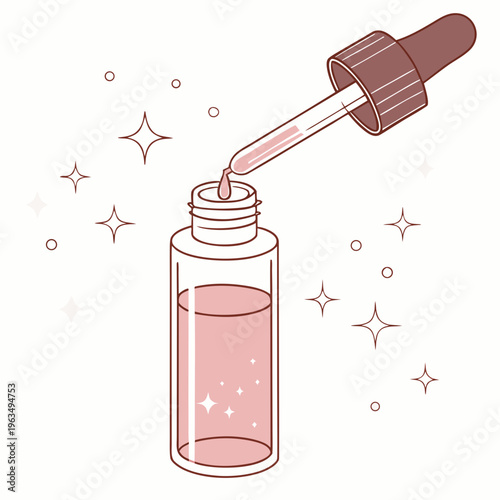 A dropper pouring pink liquid into a bottle