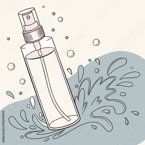 A clear perfume bottle with a spray nozzle
