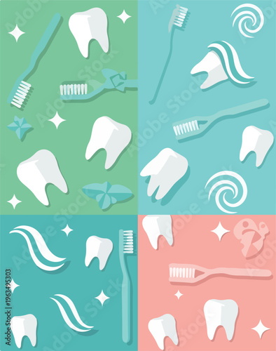 Dental care pattern with teeth toothbrushes and toothpaste for oral hygiene and stomatology healthcare medical education.