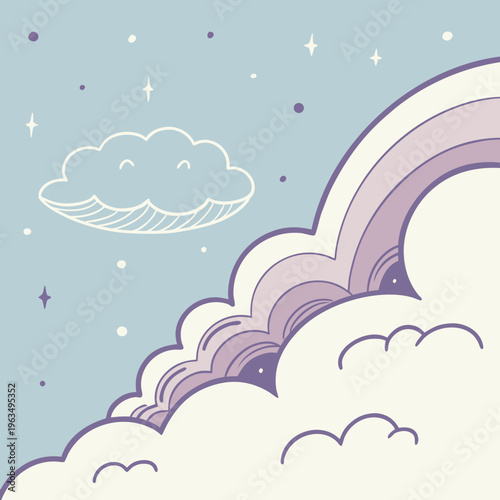 A cloud and rainbow in a starry sky