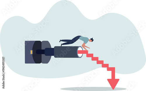 Economic forecast downturn, vision to see recession, stock market crisis or financial failure, inflation going down concept.person's life situation and his activities.
