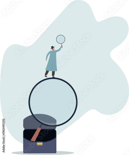 Search, discover, analyze report or specialist investigate and research for insight information concept.person's life situation and his activities.
