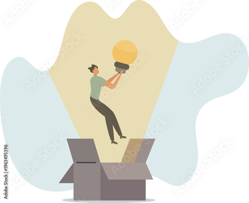 Think outside the box, creativity to create different business idea or motivation and innovation concept.person's life situation and his activities.