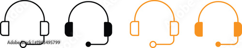 Minimalist Headset Icon Set, Customer Support and Call Center Vector Symbols
