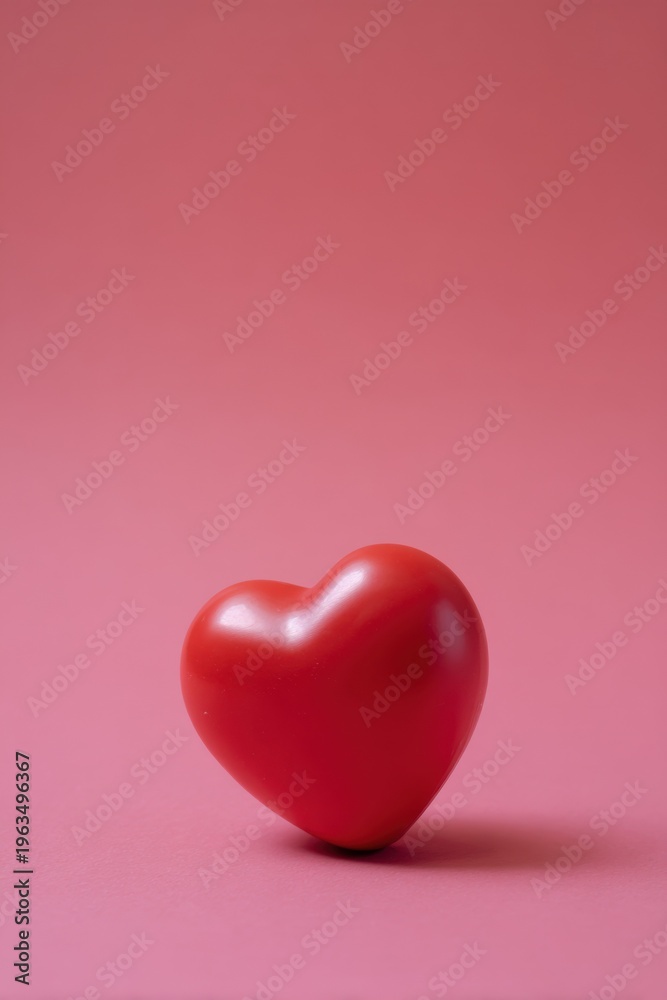 Fototapeta premium Red heart on pink background - symbol of love and romance