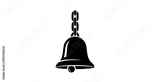 A simple black bell icon with a chain