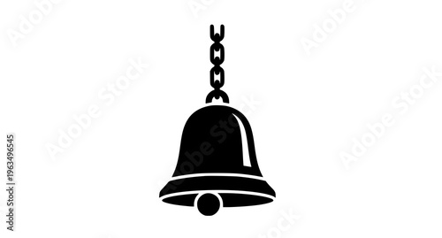 A simple black bell icon hanging from a chain