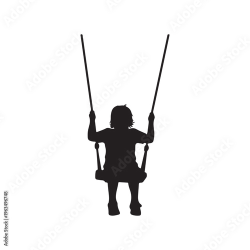 Kid swinging silhouette vector flat illustration design