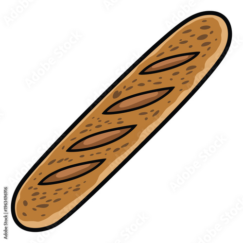 A cartoon of a golden-brown baguette with scoring marks
