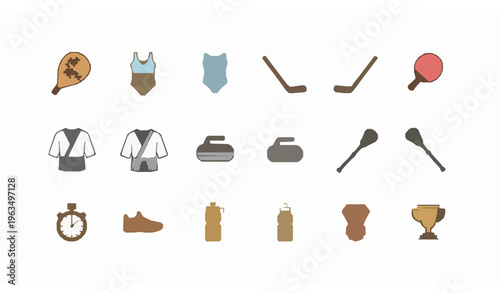 Sports icon pack in rounded square style with padel hockey and fitness elements for modern mobile UI design