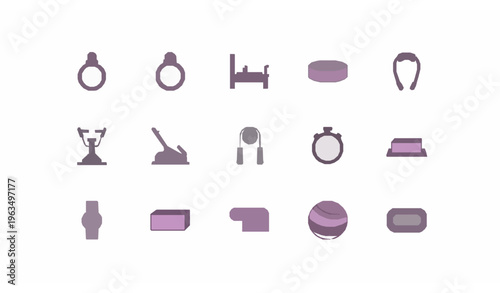 Pilates fitness icon pack in rounded square style with resistance equipment and workout elements for mobile UI