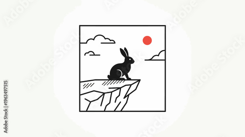 Black rabbit sitting on cliff edge.