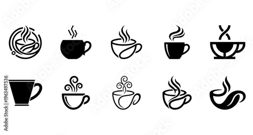Set a vector logo illustration of a stylized coffee cups