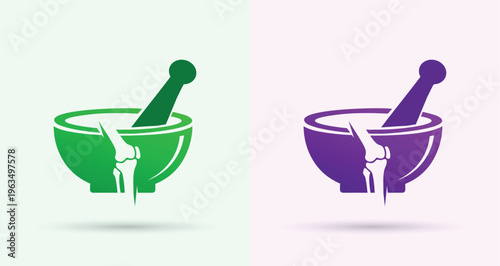 Orthopedic Mortar Pestle Logo for Herbal Pain Relief Clinic Branding
