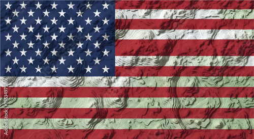 Textured American flag with crumpled paper effect, patriotic United States national banner, distressed red white and blue stars and stripes background