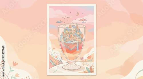 Colorful cocktail in wine glass.