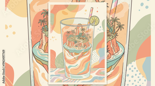 Colorful Cocktail Drink with Ice Cubes.