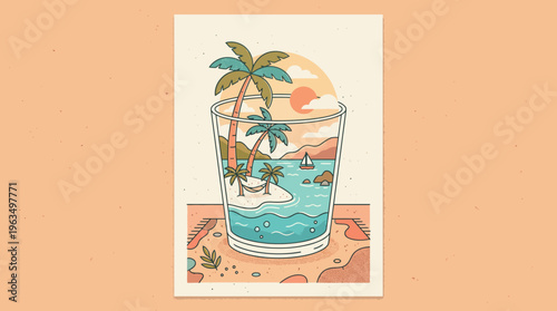 Colorful tropical drink with umbrella.