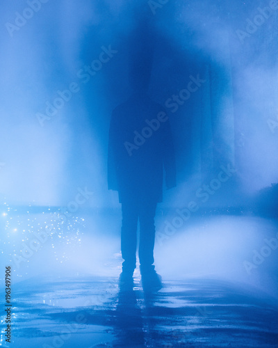 Tableau sur toile man walking in the fog