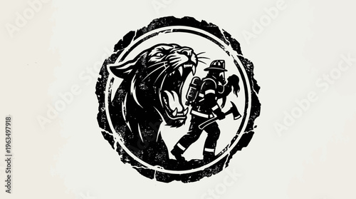 Firefighter battling a tiger head.