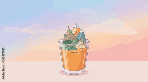 Glass with orange juice and ice.