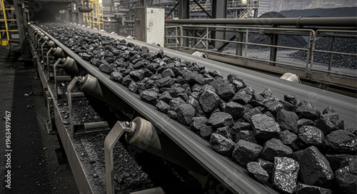 Coal Conveyor Belt - Transporting Raw Materials in Industrial Setting.