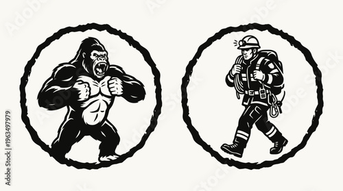 gorilla and firefighter black icons.