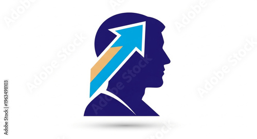Conceptual Growth Mindset - Head Silhouette with Arrow Symbolizing Progress and Development.