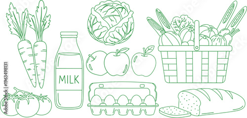 Fresh grocery shopping illustration