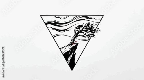 Tree in triangle illustration design.
