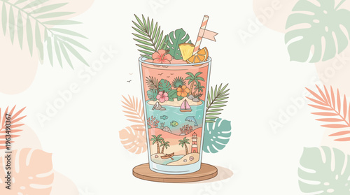 Tropical Cocktail Drink with Straw.