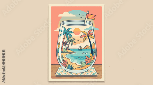 Tropical drink with colorful straw inside.