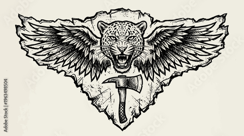 Winged Lion Head Tattoo Design Art.