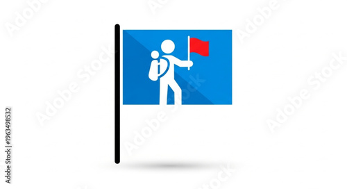 Flag with a person carrying a baby and holding a flag.