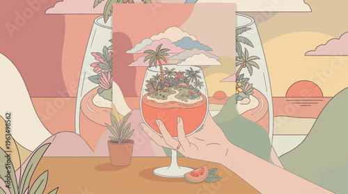 A hand holding a cocktail glass.