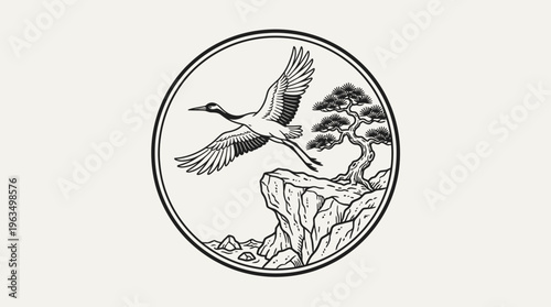 Bird flying over rocky cliffside landscape.