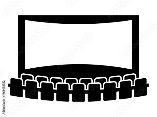 Vector of a large blank cinema screen and rows of empty seats