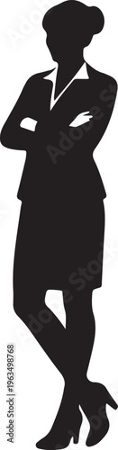 Confident businesswoman silhouette: professional woman in power suit with arms crossed