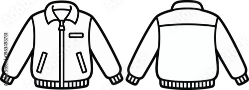 Detailed illustration of a jacket with zipped front and back view shown  fashion design element