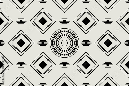 Seamless vector pattern featuring geometric shapes with intricate diamond designs and circular motifs