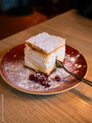 Bled Cream Cake Dessert, Slovenia, Traditional Kremsnita on Plate