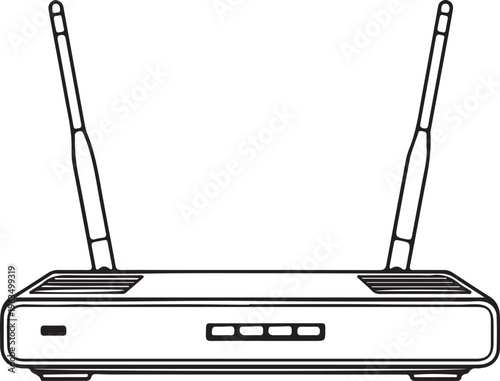 "Wireless router vector illustration with antennas and indicator lights representing Wi-Fi connectivity"