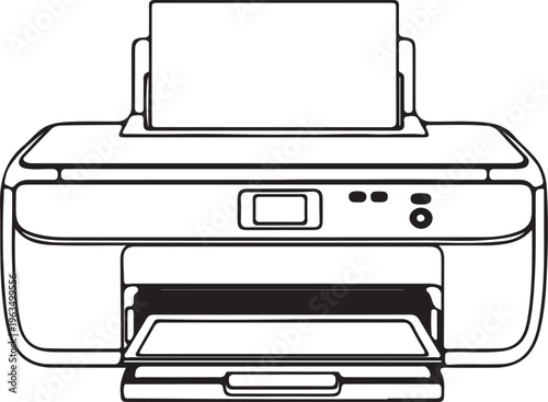 "Black and White Inkjet Printer Vector Illustration - Minimalist Line Art Design"
